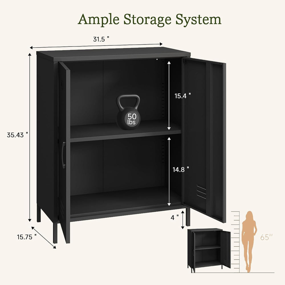 Metal Storage Cabinet with 2 Door, Office File Cabinet for Home, Garage (Blac...