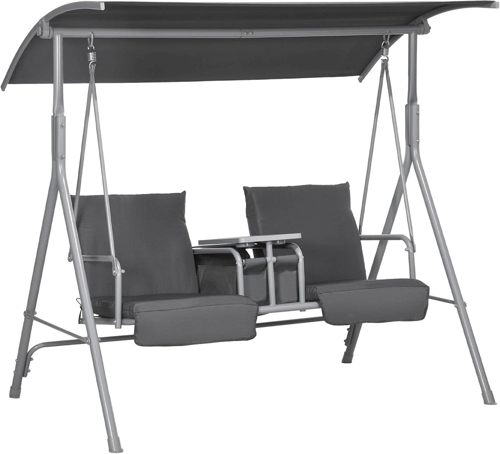 Outsunny 2 Person Porch Swing with Stand Canopy Outdoor Swing Gray