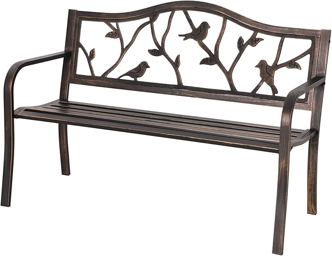 Sophia & William Outdoor Bench, Porch Bench, Garden Bench, Wrought Iron B...