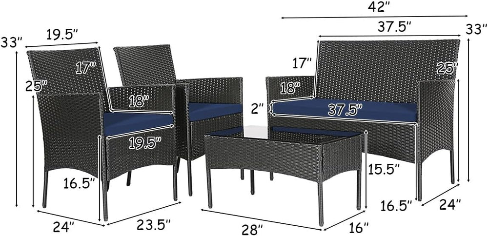 Tangkula 4 Pieces Patio Furniture Set, Outdoor Wicker Conversation Set with T...
