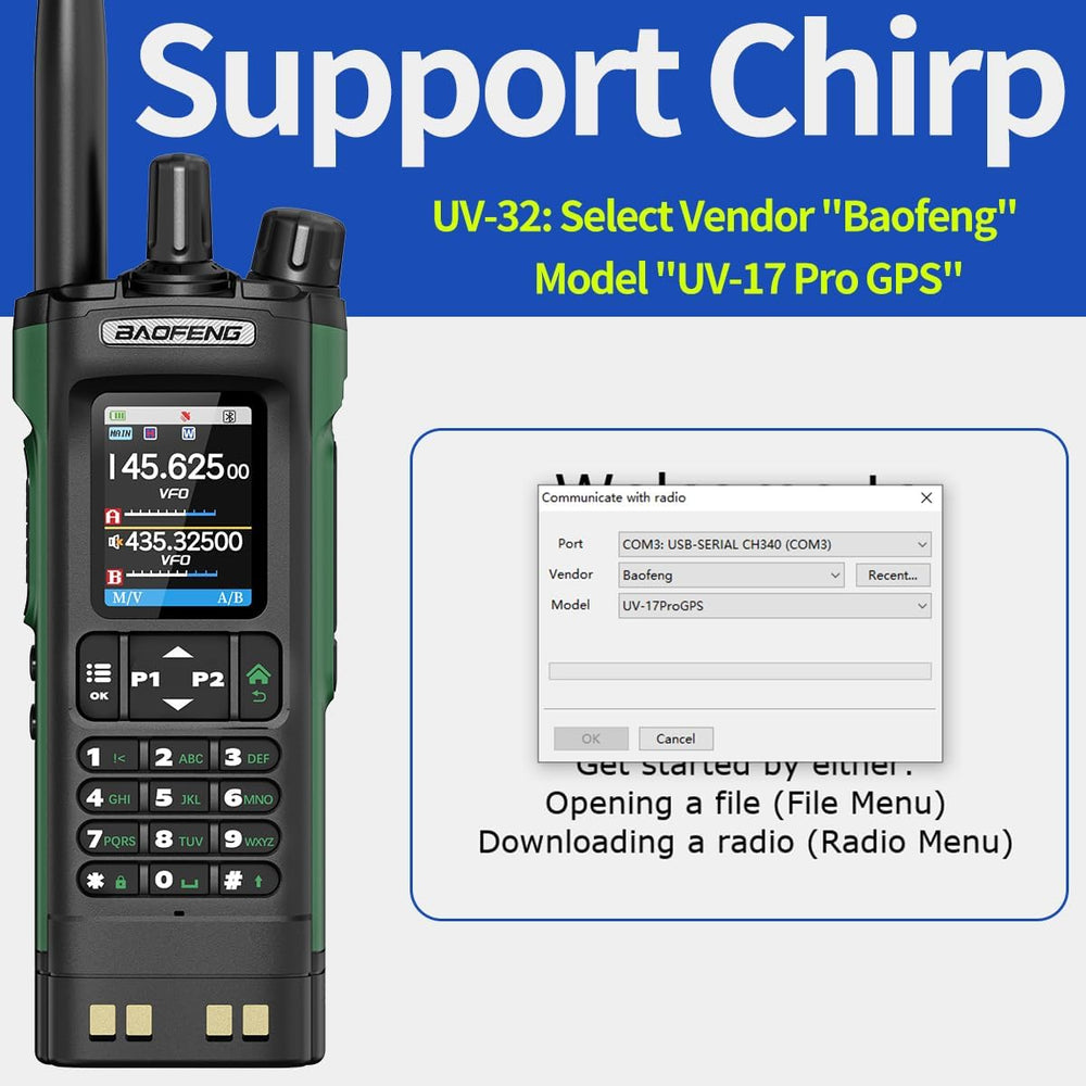 BAOFENG UV-32 Radio Ham Radio Handheld 10W Long Range Rechargeable NOAA Weath...
