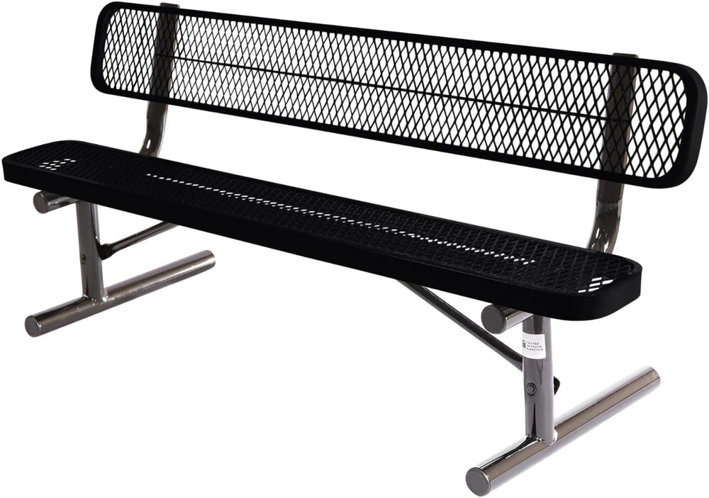 Bench, Black, Expanded, 6Ft, with Back, Portable