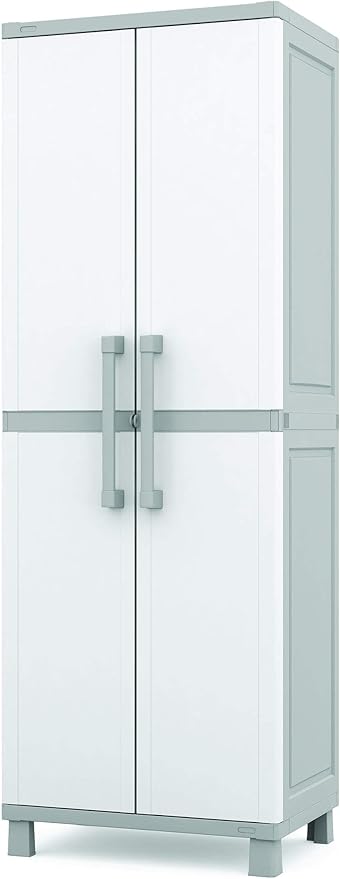 Keter Storage Cabinet with Doors and Shelves for Laundry Room, Garage, Bathro...