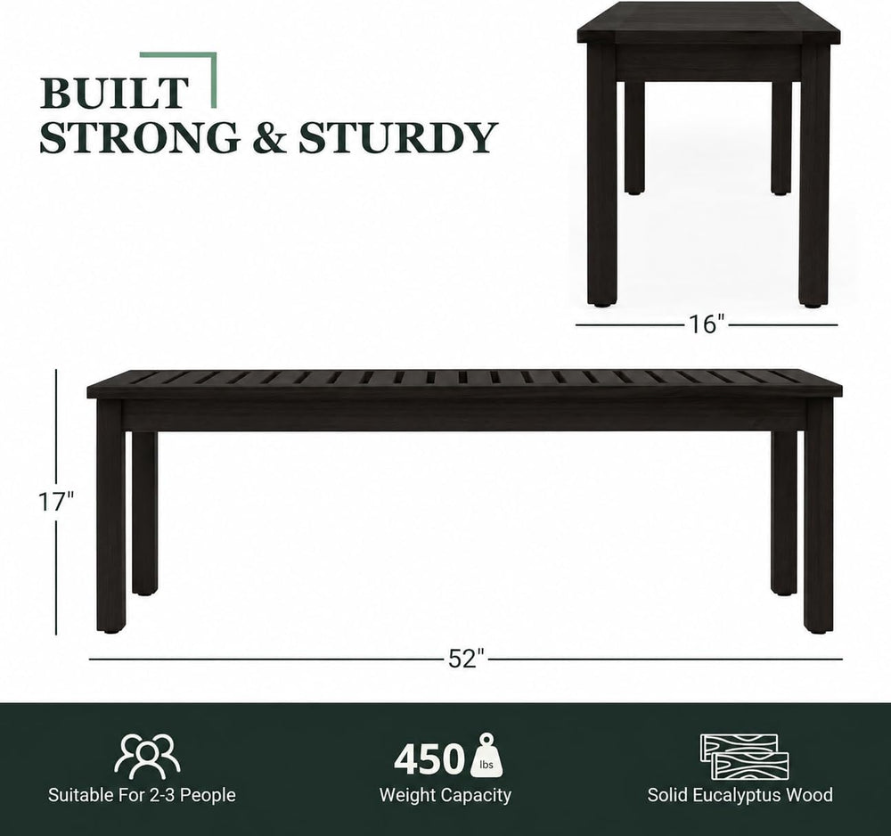 52" Backless Wood Bench Seat, Outdoor Garden Patio Bench, Entryway