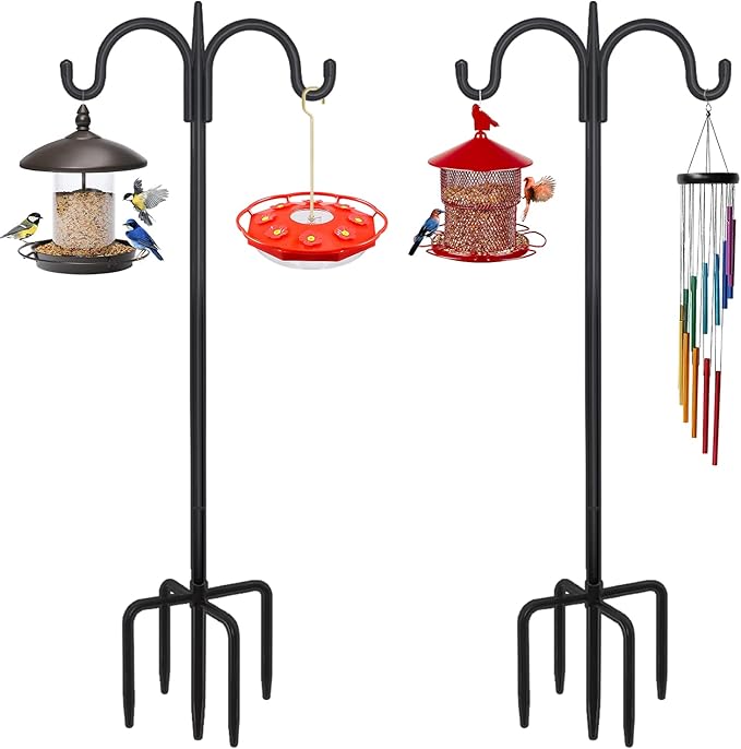 FEED GARDEN Adjustable Double Shepherds Hook for Outdoor with 5 Prong Base 10...