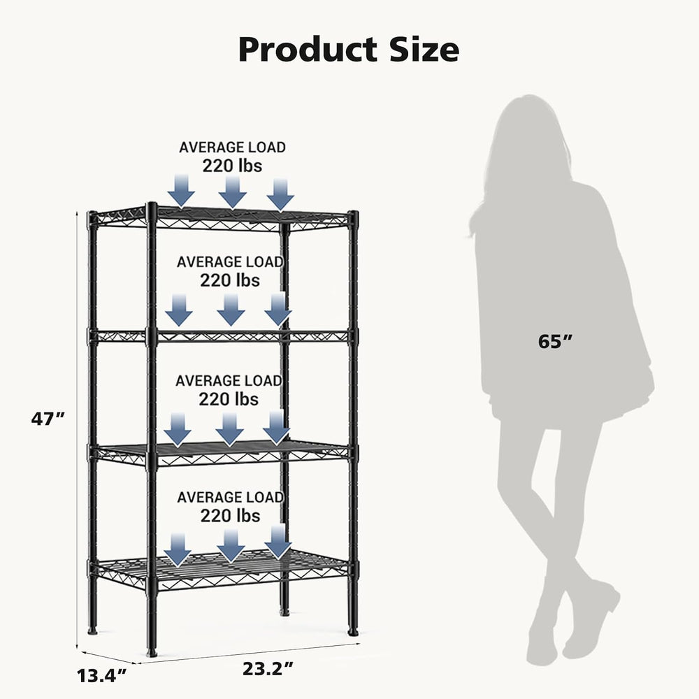 DUMOS 4-Tier Metal Storage Shelves, Wire Shelving, Storage Rack, 23.2" W