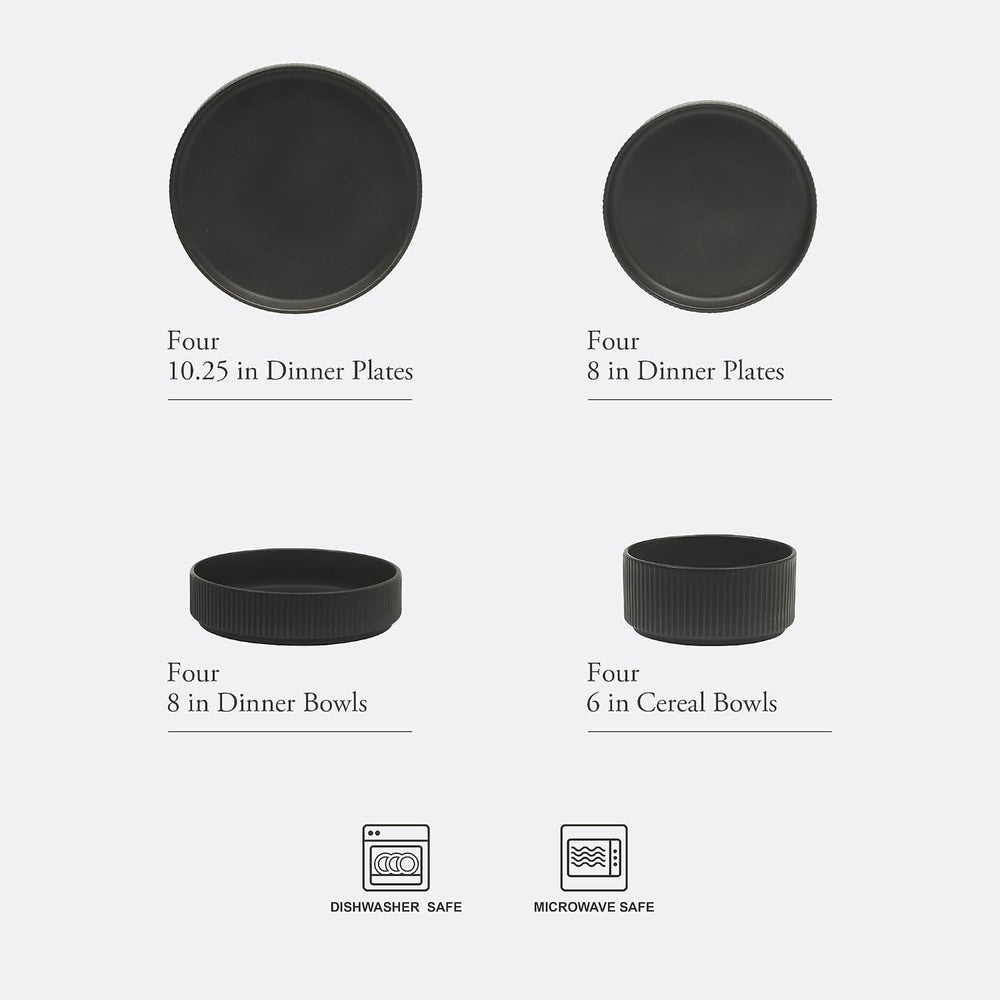 Gibson Elite Deerfield 16-Piece Stoneware Dinnerware Set – Matte Black Reacti...