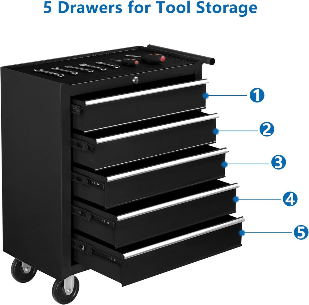 TUFFIOM 5-Drawer Rolling Tool Chest w/Drawers & Lock, Tool Storage Cabine...