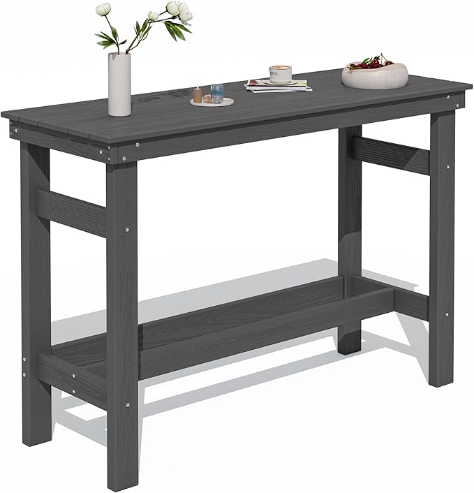 SERWALL 41" Outdoor Bar Table with 1.6" Umbrella Hole, HDPE Patio B...