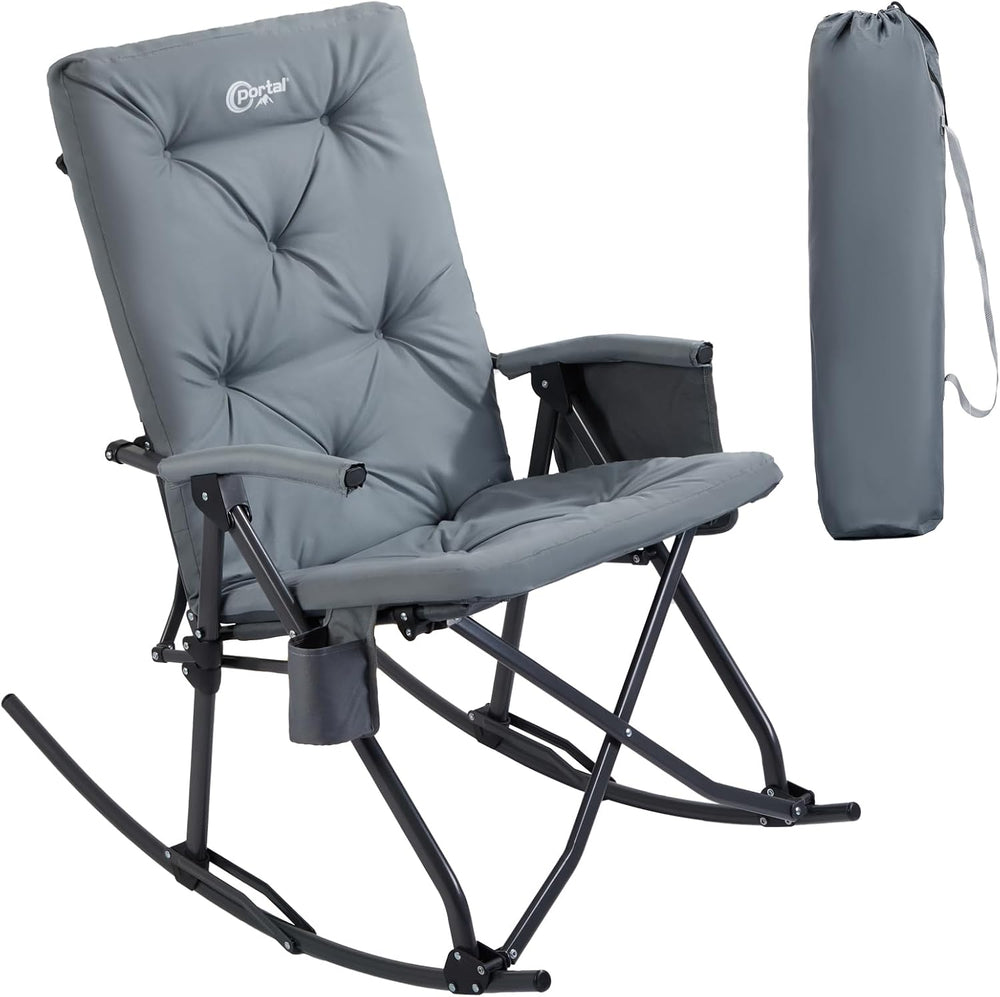 Portal Oversized Padded Folding Rocking Camping Chair Outdoor 400 LBS Gray