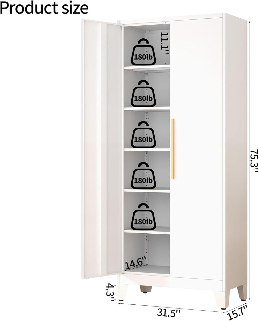 75.3" Tall Metal Pantry Storage Cabinet with 2 Doors & 5 Adjustable ...