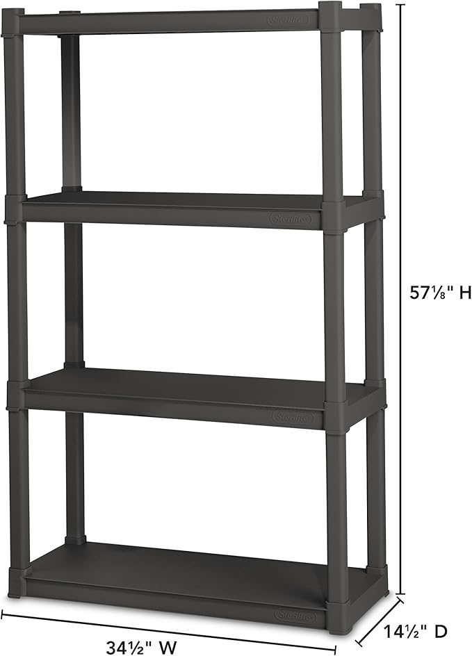 Sterilite 3-Pack 4 Shelf Unit, Heavy-Duty Shelving Storage and Utility Rack -...