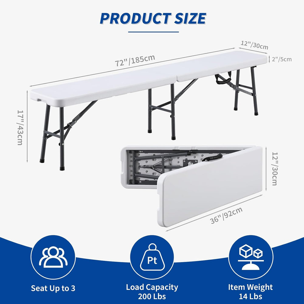 KAIHAOWIN 6FT Plastic Folding Bench White with Carrying Handle Indoor/Outdoor...