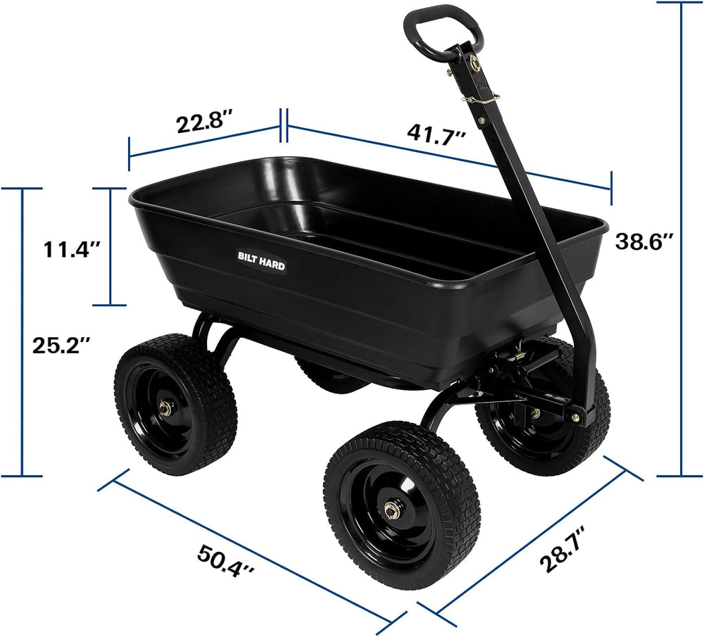 BILT HARD 7 Cu Ft Poly Garden Dump Cart 1200 lbs with No Flat Tires, Quick Re...