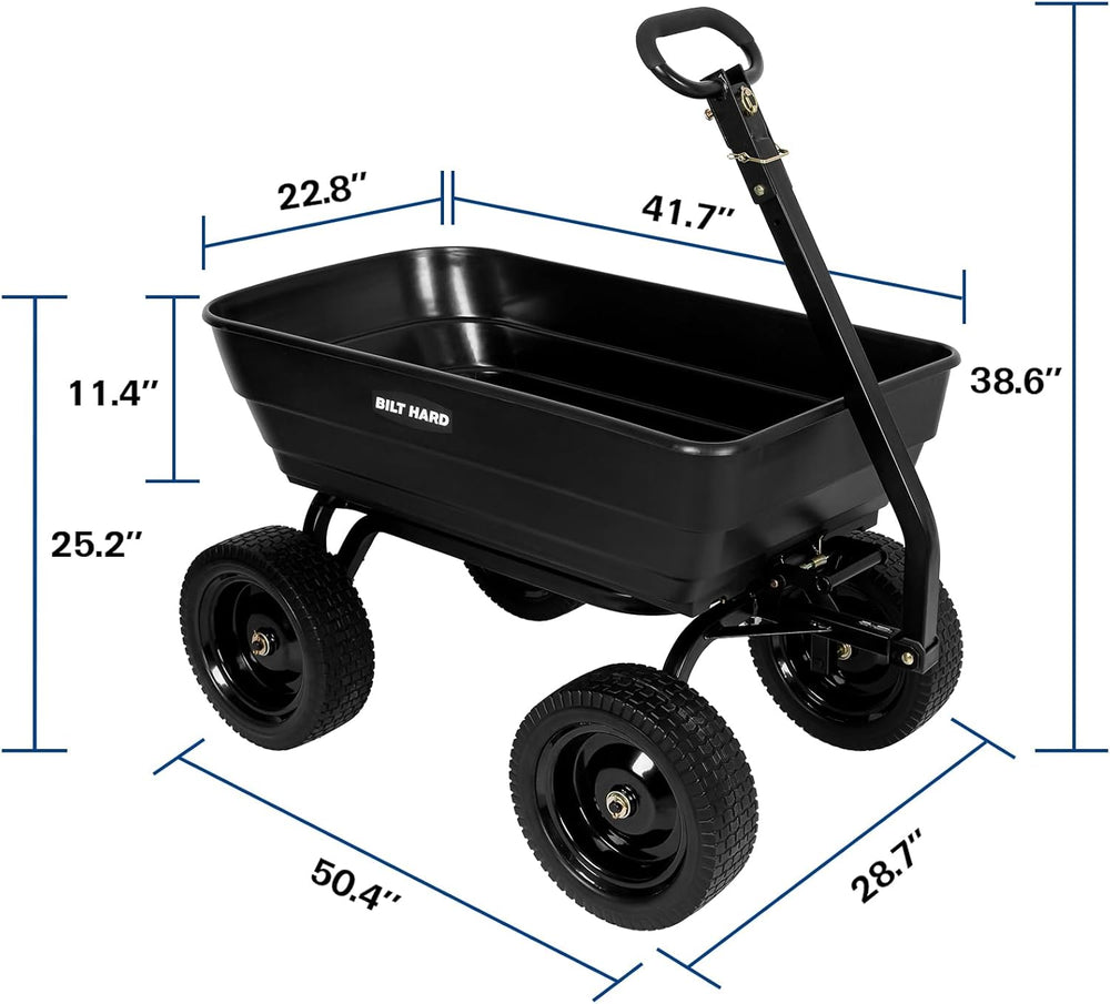 BILT HARD Poly Garden Dump Cart 1200 lbs with No Flat Tires, Quick Release, 2...
