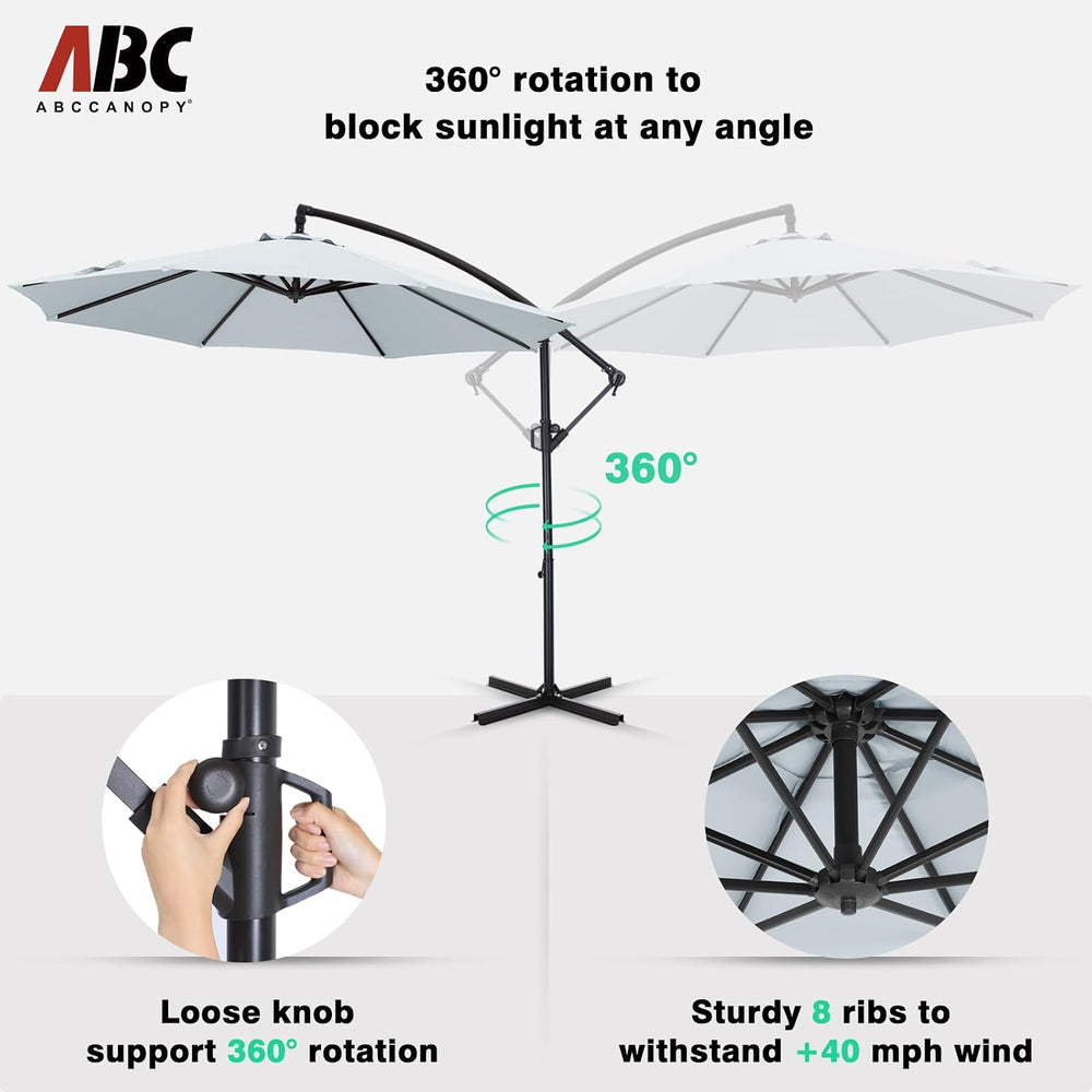 ABCCANOPY 10FT Cantilever Outdoor Patio Umbrella, Gray