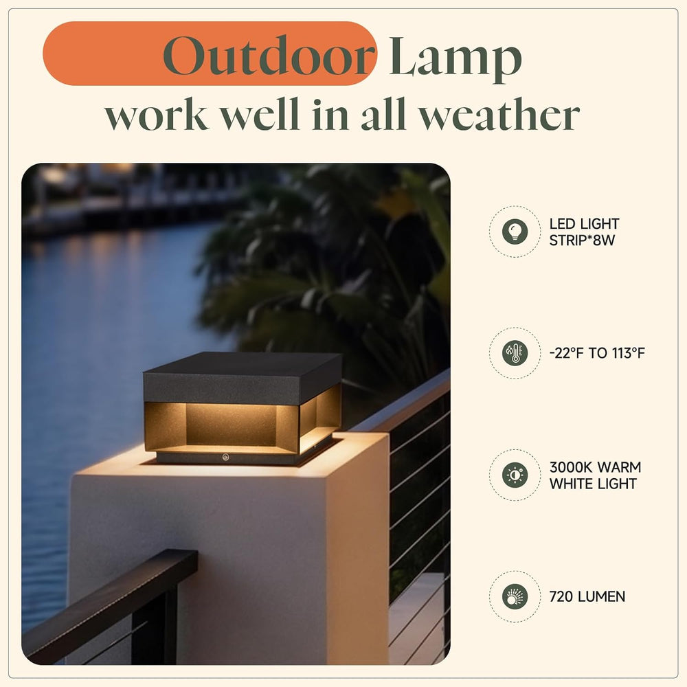 8'' Outdoor Post Lights Hard Wired, AC100-240V Pillar Lights Outdoor