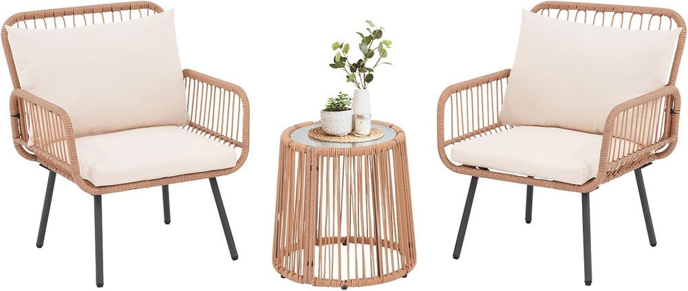 3 Pieces Patio Bistro Sets, Wicker Rattan Furniture Set