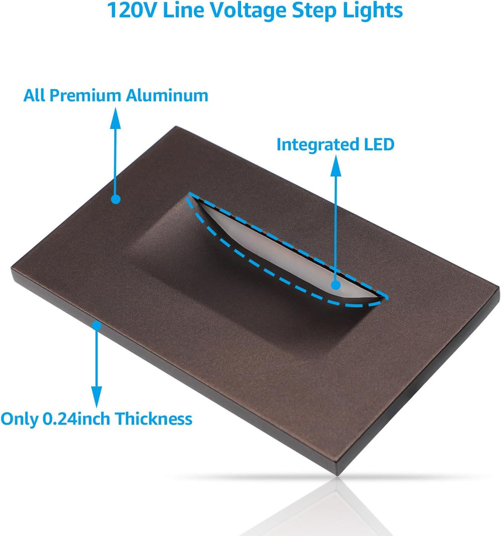 LEONLITE 6-Pack 5CCT 120V LED Step Lights, Horizontal, Oil Rubbed Bronze
