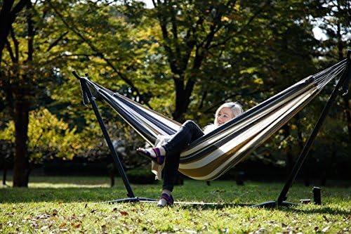 Vivere Double Cotton Hammock with Space Saving Steel Stand, Upgraded Polyeste...