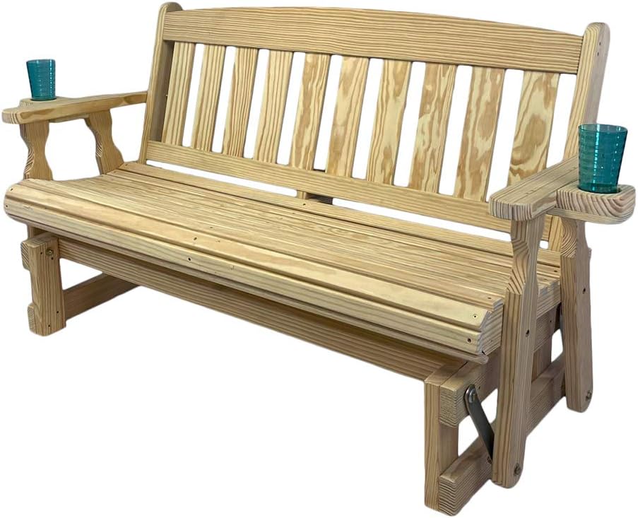 Amish Heavy Duty 800 Lb Mission Pressure Treated Porch Glider with Cupholders...