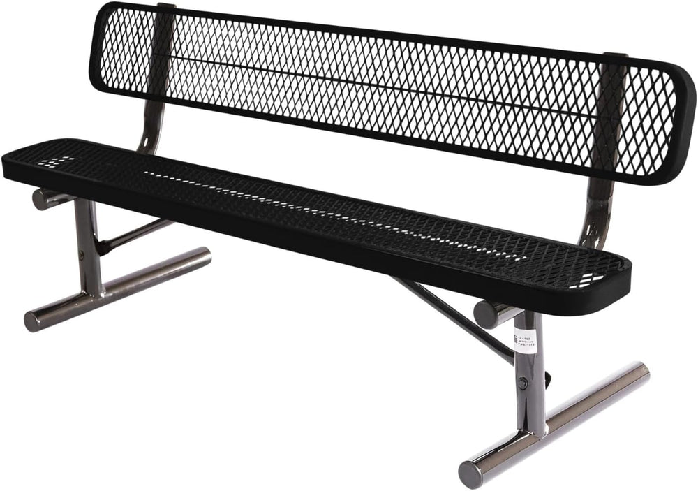 Bench, Textured Black, Expanded, 6Ft, with Back