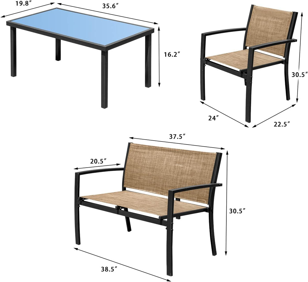 Devoko 4 Pieces Patio Furniture Set Outdoor Garden Patio Conversation Sets Po...