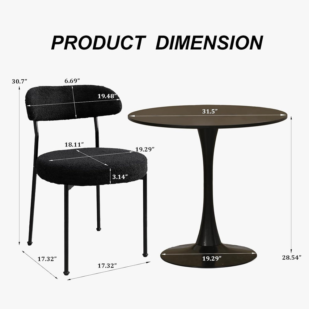 31.5" Small Round Kitchen Table Set for 2 with Velvet Upholstered Chairs