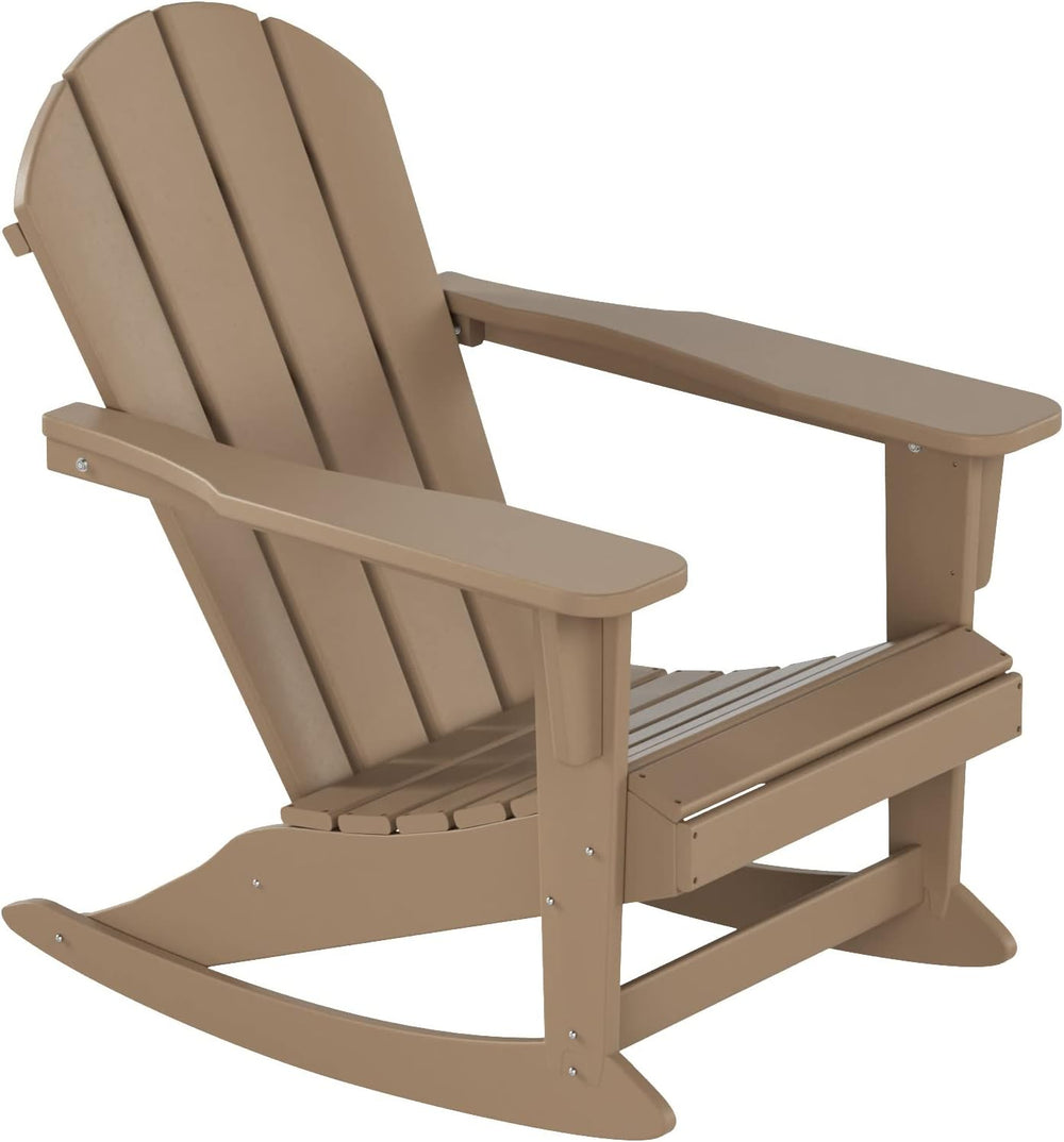HDPE Laguna Outdoor Rocking Poly Adirondack Chair, Weathered Wood