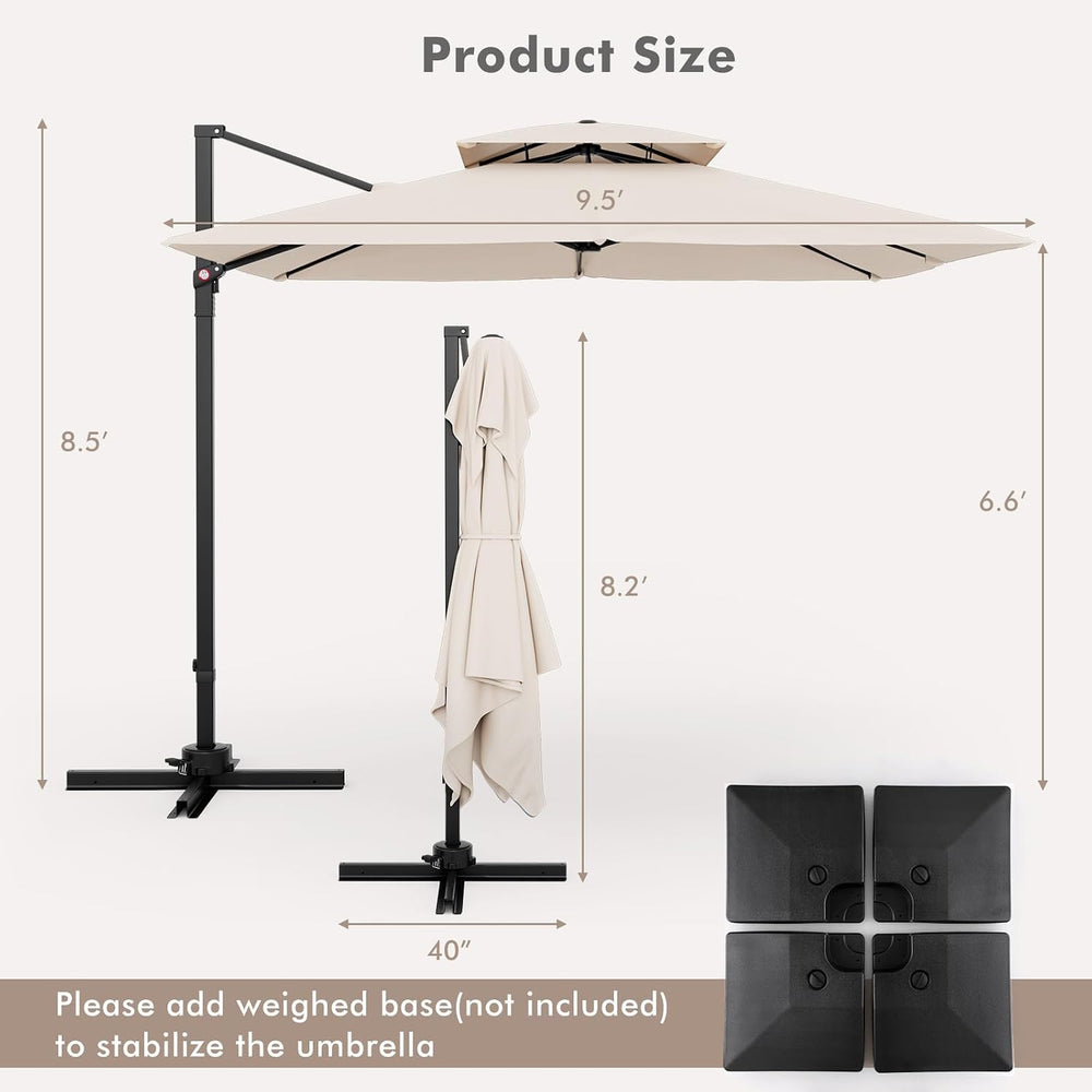 Tangkula 9.5 FT Cantilever Patio Umbrella, Outdoor Square Offset Umbrella wit...
