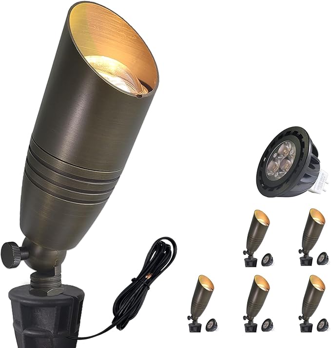 COLOER Brass Landscape Spotlights, 6 Pack Landscape Light Fixture with 5W Alu...