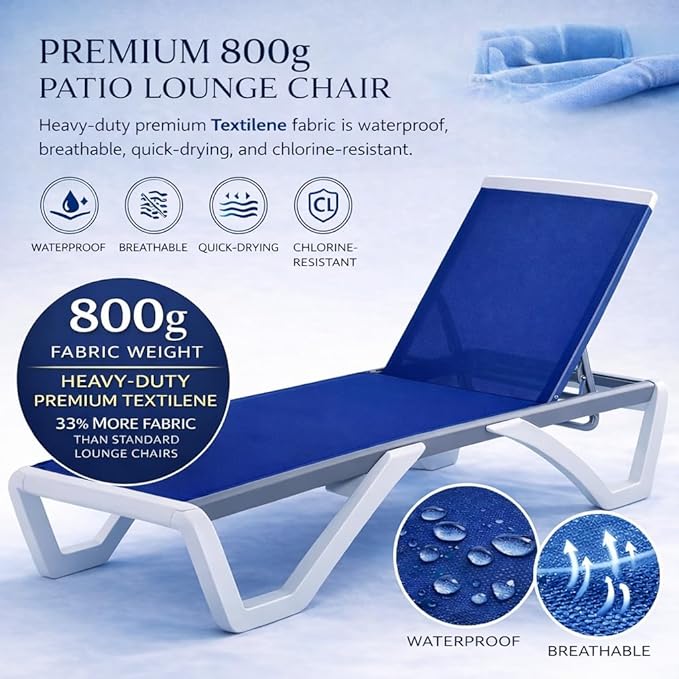 Kozyard Outdoor Chaise Lounge Chair, Full Flat Adjustable Patio Lounger with ...
