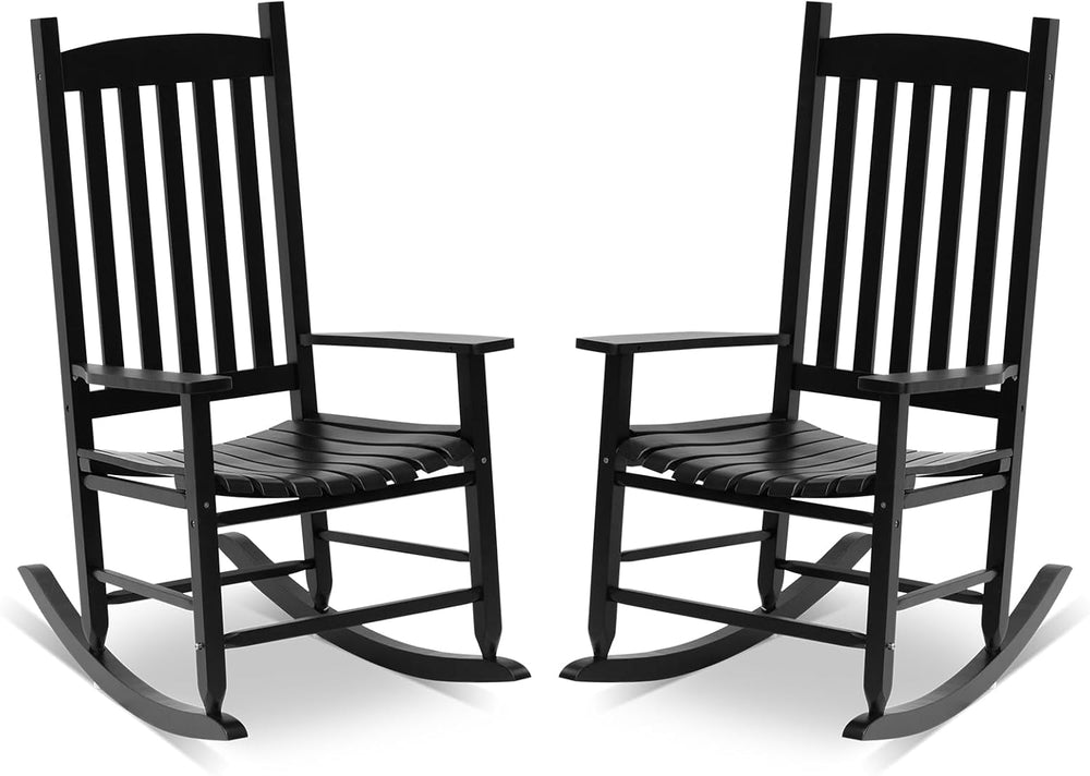 Outdoor Rocking Chairs Set of 2, Patio Wooden Rocker with High Back and Handr...
