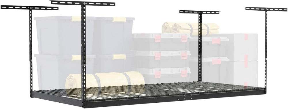 SafeRacks Gray 4x8 Overhead Storage Rack w/ 5-pc Hook Pack (12”-24" Drop)