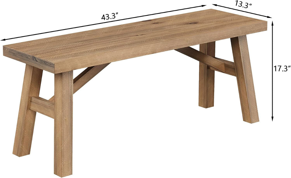 Wnutrees Sawmill Long Solid Wood Bench,43" Farmhouse Entryway Bench,Natural