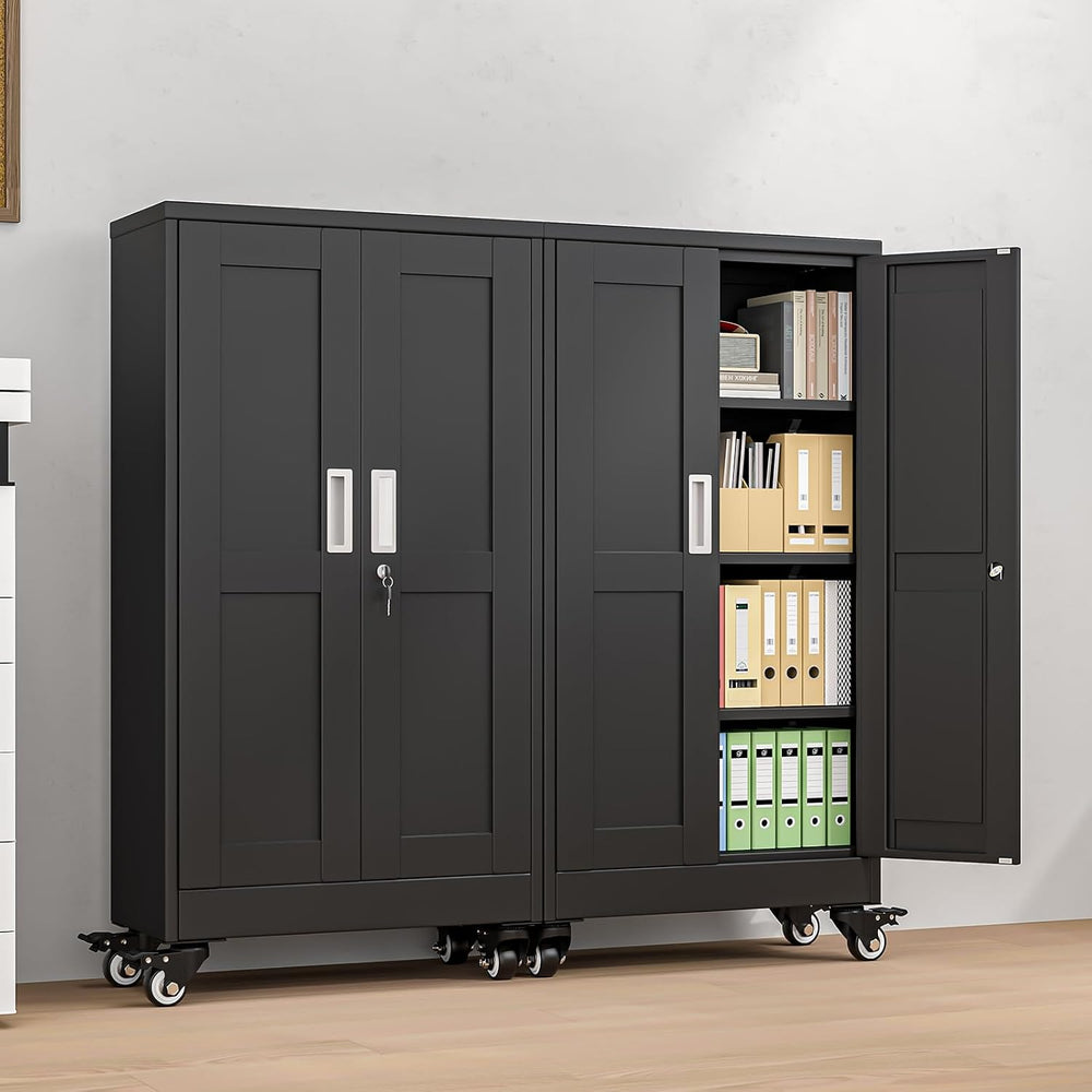 45.6" Tall Metal Garage Storage Cabinet with Wheels, White