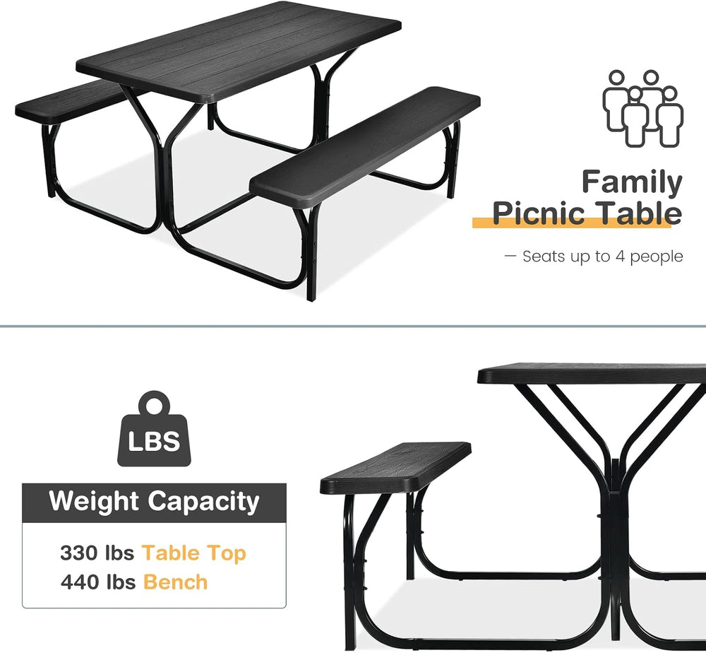 COSTWAY Outdoor Picnic Table, HDPE Plastic Picnic Table Bench Set