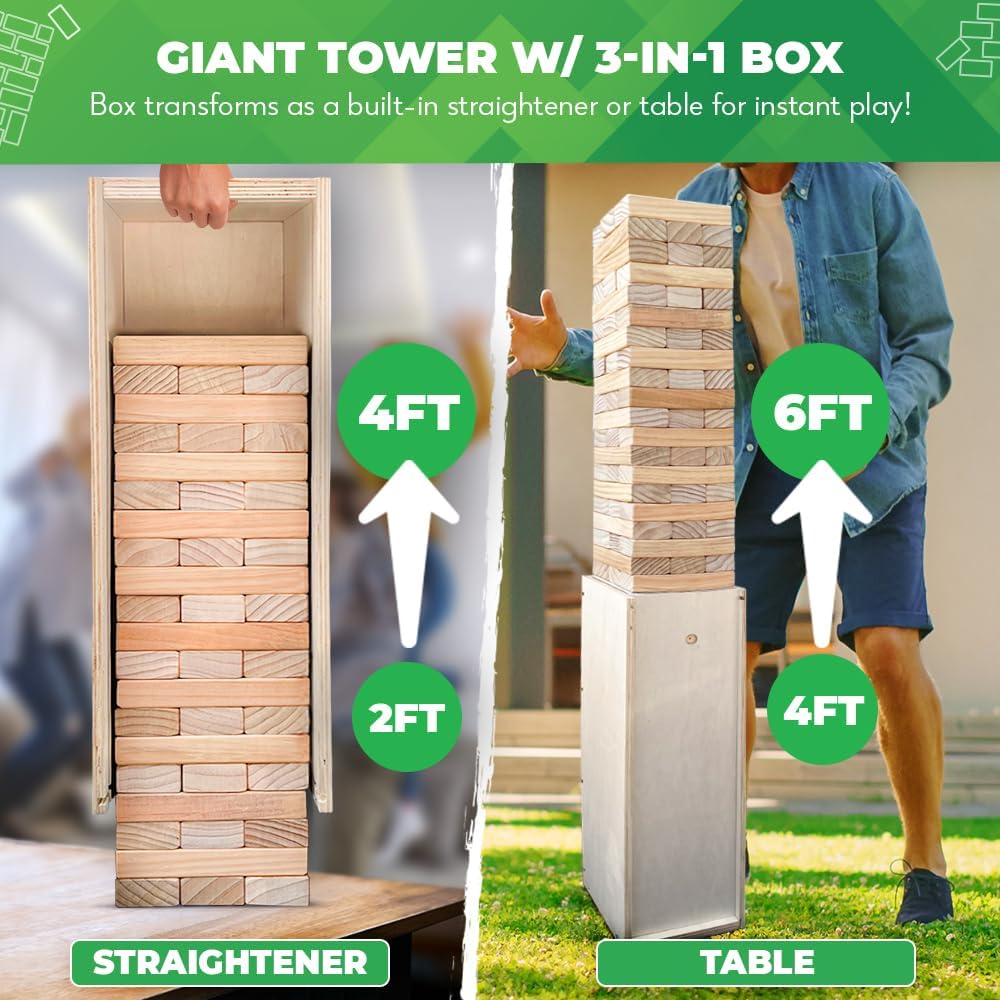 Swooc Games® - Giant Tower Game with 3-in-1 Straightener, Table & Storage...