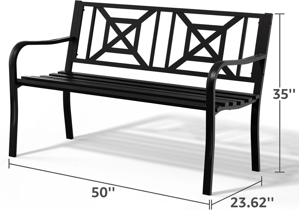 Outdoor Bench Garden Bench Patio Bench,Weatherproof Anti-Rust Metal Powder Co...