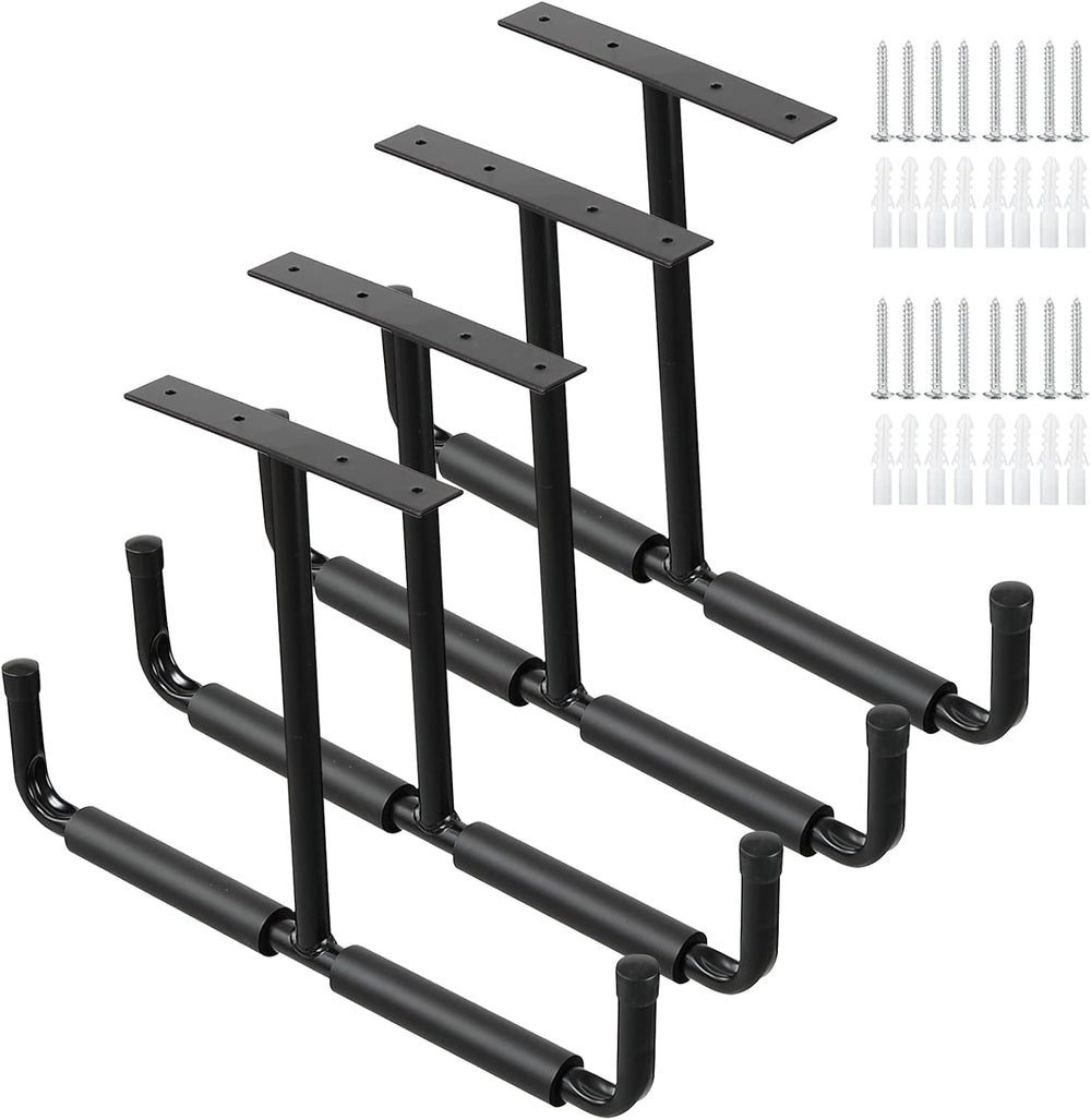Overhead Garage Storage Hooks, Heavy Duty Ceiling Mount Rack, 4 Pack Black