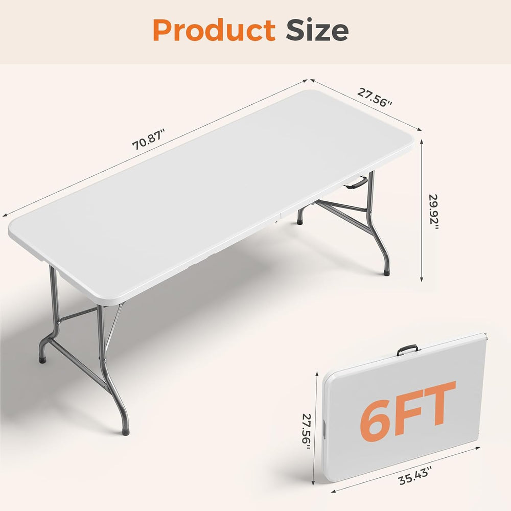 Sweetcrispy 6 FT Folding Picnic Table 2 Pack, Easy to Fold and Store