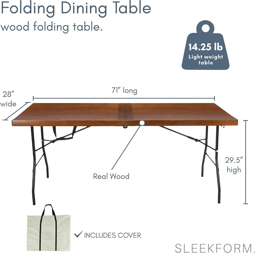 Sleekform 6 Ft Wooden Folding Banquet Table, 28 Inch, with Carry Handle