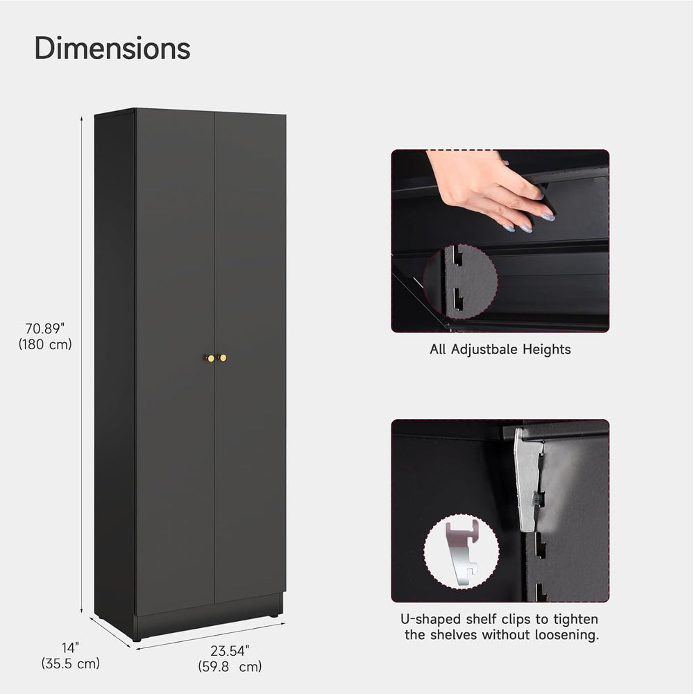 Metal Storage Cabinet with Doors, Black Bookshelf with Adjustable Shelves
