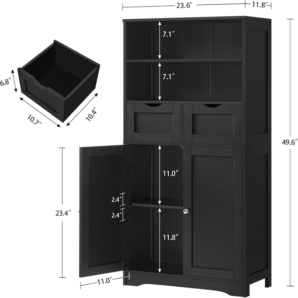 Iwell Tall Storage Cabinet, Black Storage Cabinet & Adjustable Shelves, B...