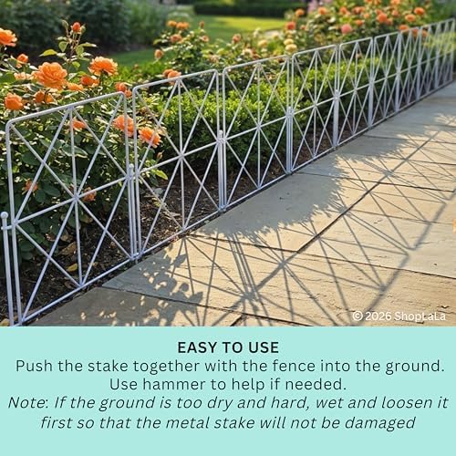 ShopLaLa Garden Fence (10 Panels) 12.5in(L) x 16.5in(H) Decorative White Meta...