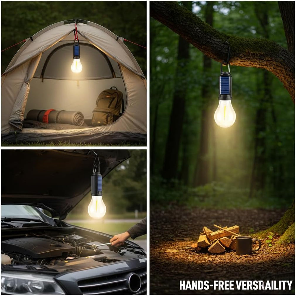 4-Pack Solar LED Camping Lantern - Rechargeable with Clip Hook