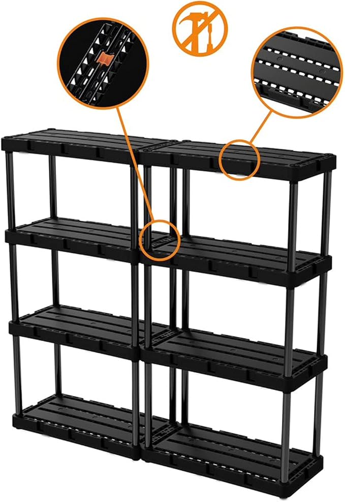 Gracious Living 2 Pack Light Duty Storage Shelves, Knect-A-Shelf 4-Shelf Vent...