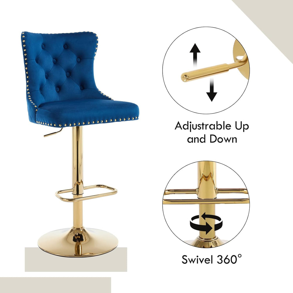 Modern Barstools Set of 2 Adjustable Velvet Bar Stools Counter Height Stools ...