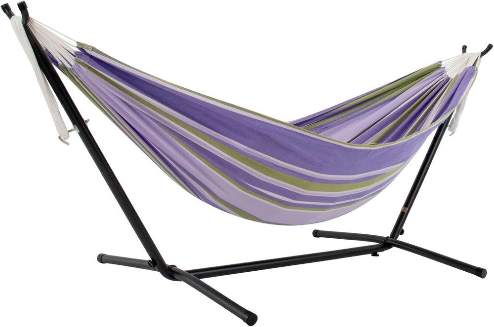 Vivere Double Cotton Hammock with Space Saving Steel Stand, Upgraded Polyeste...
