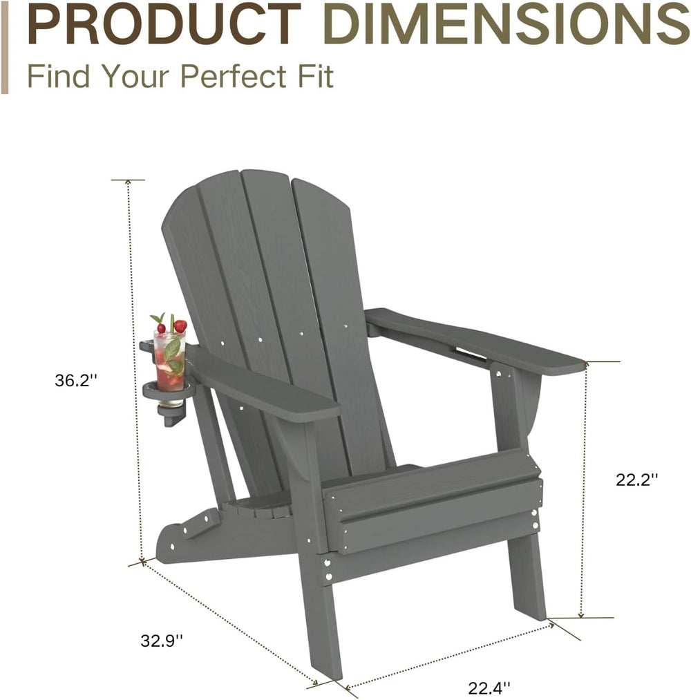 GLANC Folding Adirondack Chairs Set of 2, HDPE All-Weather Outdoor Patio Fire...